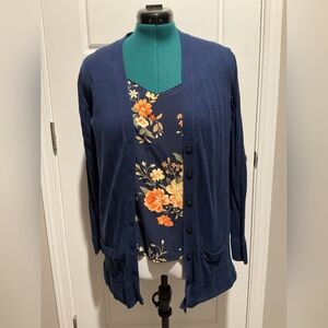 Old Navy Women's Deep Blue Cardigan And Floral Tank